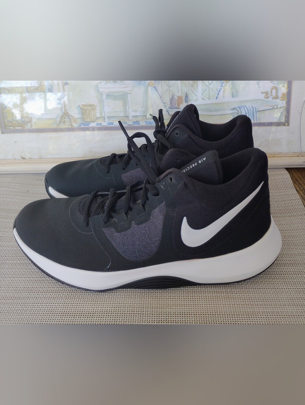 Men's Nike "Air Precision 2 NBK" Black Synthetic/White Basketball Shoes. Size 8